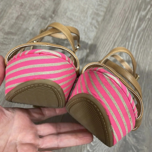 New Tommy Hilfiger Justina Wedge Sandal Ambra & Hot Fuchsia Stripe 10M - Picture 16 of 16
